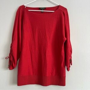 Lauren Ralph Lauren Womens Silk Cotton Boat Neck Sweater Red Size L Casual